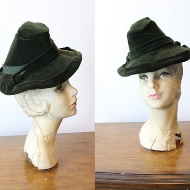 1940s GREEN VELVET angled tilt hat | new fall 