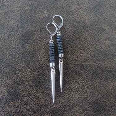 Gray lava rock and silver spike earrings 