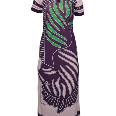 Tory Burch - Purple, Cream, & Green Zebra Print Mesh Polo Dress Sz M