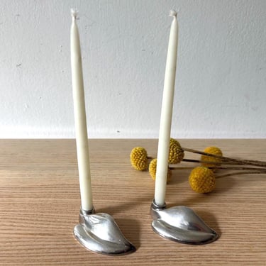 Vintage Dansk Silver-plate Leaf Candlestick Holders | Made in Japan | Design with Light by Gunnar Cyren | Taper Candles Included | Set of 2 