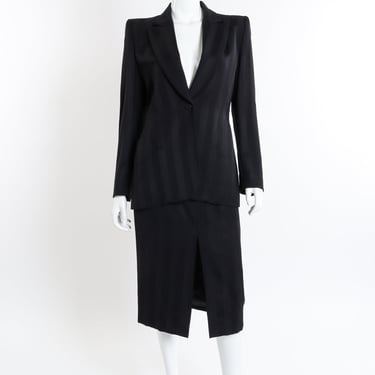 Vented Wool Stripe Blazer & Skirt Suit