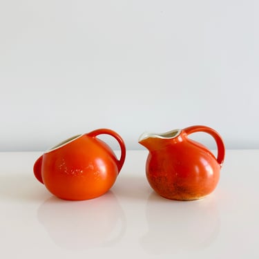 Cameron Clay Small Red Ball Pitcher Creamer & Sugar USA Vintage 1930s 
