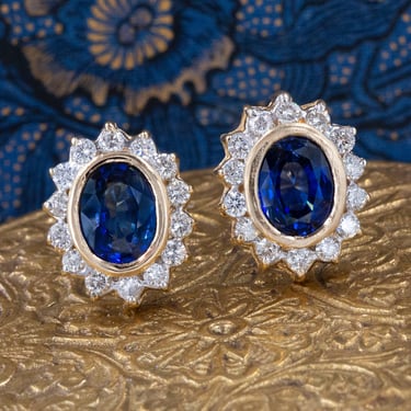 Sapphire &amp; Diamond 'Diana' Earrings c1980