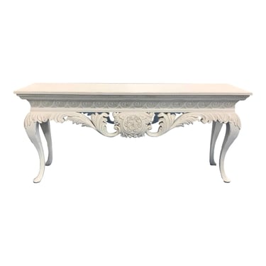 Jonathan Charles Transitional Carved Off-White Wood Incus Console Table