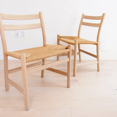 Danish Mid Century Modern Hans Wegner White Oak Dining  Chairs Ch-47 for Carl Hansen & Son Made in Denmark - Pair 