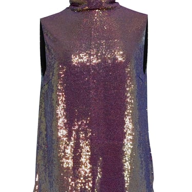 Lapointe - Pink-Gold Iridescent Sequin Draped Turtleneck Top Sz 8