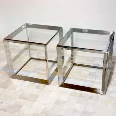 Pair Pace Chrome and Glass Side/End Tables, 1970