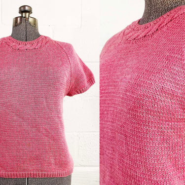Vintage Rose Pink Sweater Knit Textured 1950s Peck & Peck Rockabilly Holiday Wool Snow Capsule Pullover Short Sleeve 1960s XS Small 