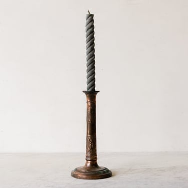 Vintage Embossed Copper Candlestick with Beeswax Taper
