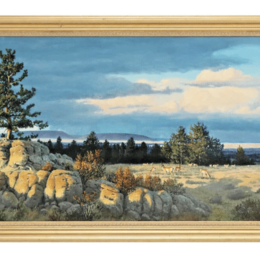 Oil Painting, Terry Swanton Bateman, (B.1942) 'Grazing Pronghorns', Vin. Western