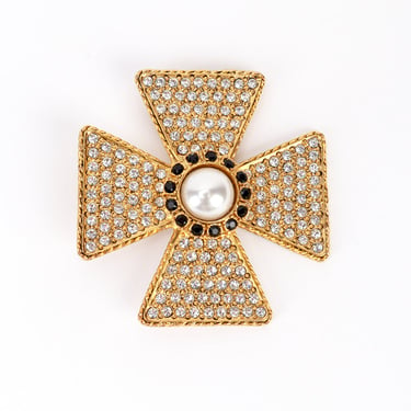 Rhinestone Maltese Cross Brooch