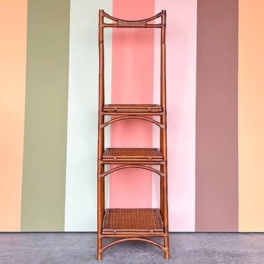 Vintage Bamboo Shelf Scorched Tortoiseshell Five Tier Tall +