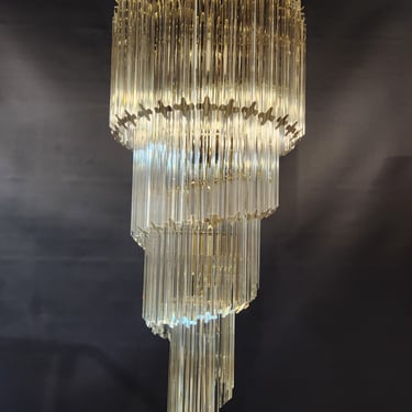 Reproduction Cascading Spiral Chandelier with Lucite Crystals 15" x 38"