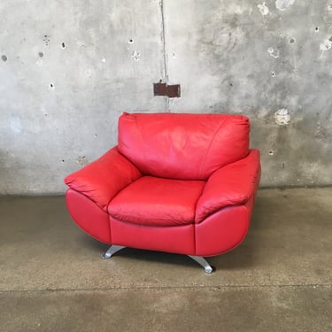 Italian Style Top Grain Red Leather Lounge Chair