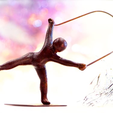 VINTAGE: Bronze Copper Jumping Rope Figurine - Statue - Handcrafted - SKU 24-D-00033883 