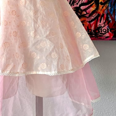 Pink Tiered Apron, Sexy Sheer Chiffon, Vintage 50s 60s Home Kitchen Trad Wife 