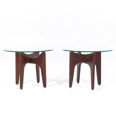 Adrian Pearsall Mid Century Walnut and Glass Side Tables - Pair - mcm 