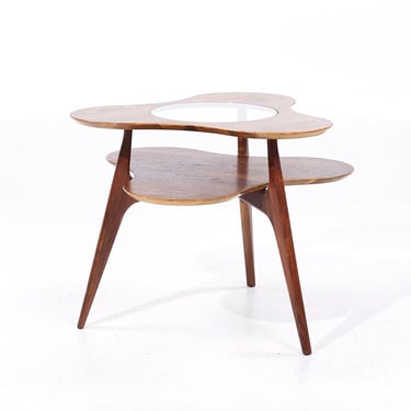 Erno Fabry Mid Century Mahogany Walnut and Glass Side Table - mcm 