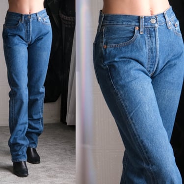 Vintage 90s LEVIS Medium Blue Wash 501 High Waisted Jeans Unworn New w/ Tags | Size 27x34 | DEADSTOCK | 1990s Levis Unisex Denim 