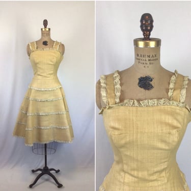Rare Vintage 50s dress | Vintage wheat colored party dress | 1950s Carolyn Schnurer cocktail dress 