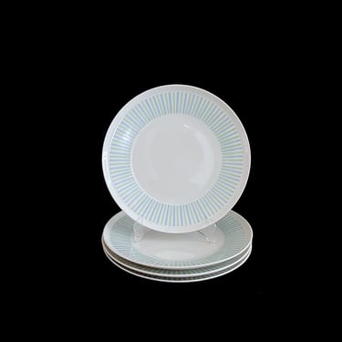 Vintage Mid Century Modern PAIR of Paul Mccobb Contempri STICKS 10" Dinner Plates Jackson Internationale Japan White, Blue, & Green Design 