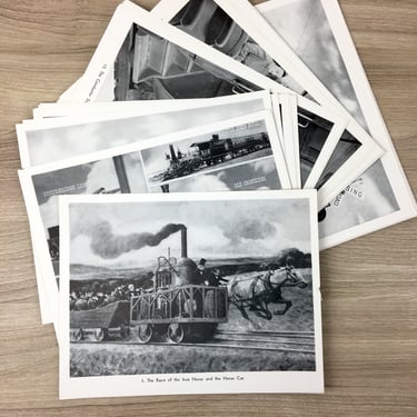 Railroad art and photograph prints - 1940s vintage - 57 pieces 