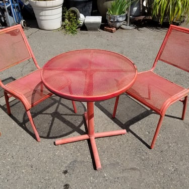 Red Steel Outdoor Table and Chairs Bistro Set