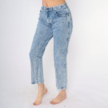 Vintage Acid Wash Mom Jeans 80s 90s Chic Jeans Denim High Waist Jeans 1980s Tapered Denim Pants Slim Leg Size 28/29 S M 