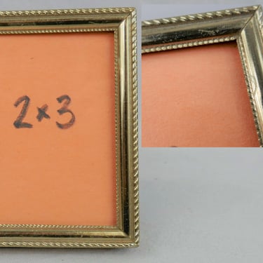Vintage Small Picture Frame - Gold Tone Metal w/ Glass - Holds 2 1/2