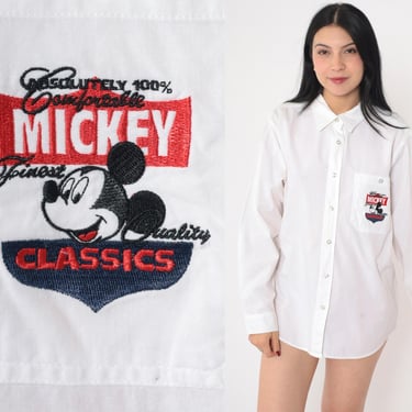 90s Disney Shirt Mickey Mouse Classics Shirt White Mickey Unlimited Jerry Leigh Button Up Shirt 1990s Cartoon Long Sleeve Vintage Medium 