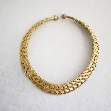 1970s Gold Woven Wire Cuff Choker Necklace 