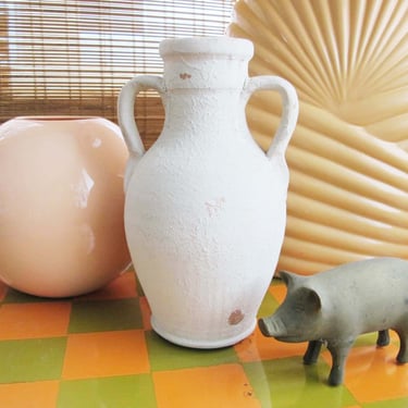 Vintage Double Handle White Terracotta Pottery Jug - Rustic Peeling Paint Clay Amphora Vase - Dried Flower Vase - Shabby Chic Decor 