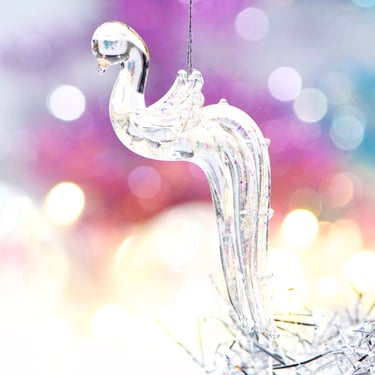 VINTAGE: Lampwork Bird Ornament - Glass Ornament - Glittered Bird - SKU 