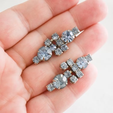 1950s Blue Rhinestone Screw Back Earrings 