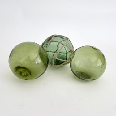 Vintage Japanese Fishing Floats Set of 3 Glass Sea Floats Sea Glass 