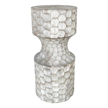 Organic Modern White Washed Whittled Accent Table