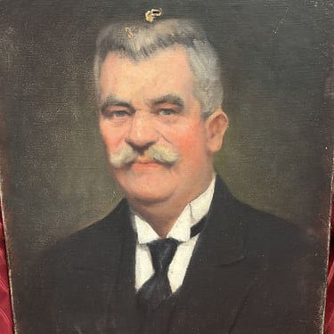 vintage french oil in canvas portrait of a gentleman