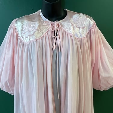 1950s peignoir set ethereal pink floral nightgown and robe small 