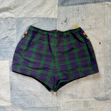 Vintage 1960s Plaid Cotton Swim Shorts Hot Pants XXS XS Swimsuit by TimeBa