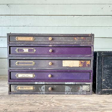 Vintage Metal Drawers Set of Two Stackable Jewelry Parts Art Supplies Purple Eggplant Aubergine Office Storage Paper Cards Display 