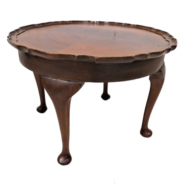 Wooden Side Table | Vintage English Walnut Queen Anne Accent Table With Pie Crust Edge 