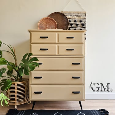 Refinished Modern Boho Highboy **please read ENTIRE listing prior to purchasing SHIPPING is NOT free 
