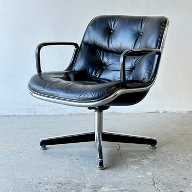 Mid Century Pollock Executive Chair / Knoll - Leather And Chrome 