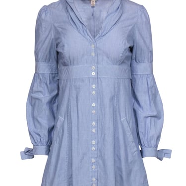 Ted Baker - Blue & White Striped Long Sleeve Cotton Dress w/ Bows Sz 2