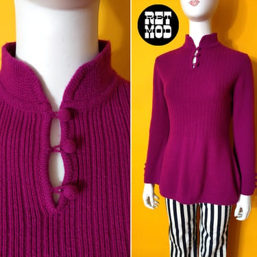 Flattering Vintage 60s Fuchsia-Colored Tunic Sweater 