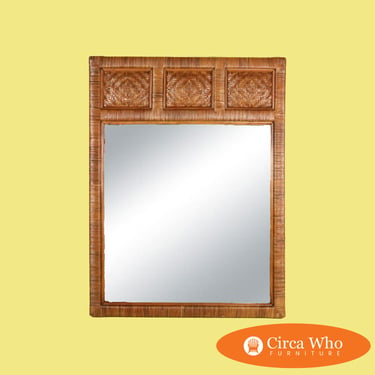 Geometric Rectangular Rattan Wrapped Mirror