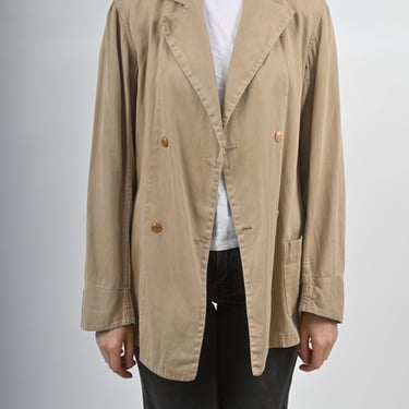 1940s Beige Double Breasted Cotton Workwear Jacket