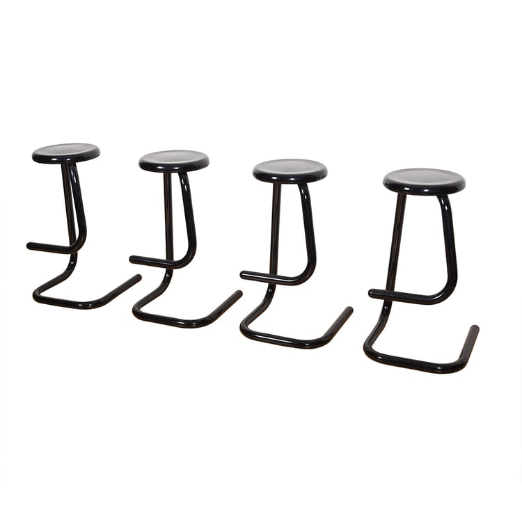 1970s Set of 4 Black &#8220;Paperclip&#8221; Barstools by Kinetics