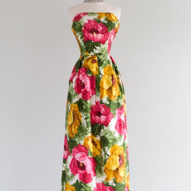 Gorgeous 1960's Floral Print Evening Gown / SM