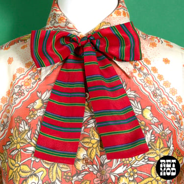 Adorable Vintage 70s 80s Red Green Blue Stripe Silk Neck Tie 